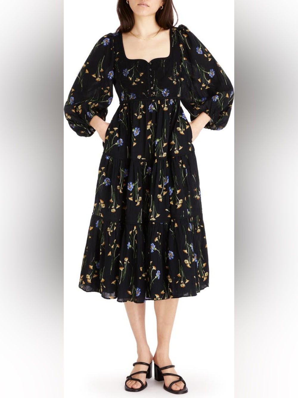 Madewell Xiomara Floral Print Long Sleeve Cotton Dress Size 0